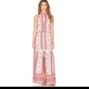 Saylor halter top cotton printed maxi dress with crochet detail